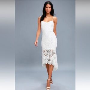 Lulus Pure Passion White Lace Bodycon High Low Midi Dress | | S | Never Worn
